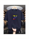 Men's T-Shirt Bold Flag Inspired Abstract Curves With Stars On Black T Shirt