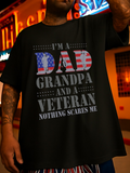 Men's T-Shirt Im A Dad Grandpa And A Veteran Graphic American Flag Silhouette T Shirt