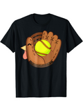 Men's T-Shirt Quirky Cartoon Style Brown Baseball Glove Holding A Bright Yellow Softball