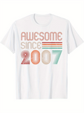 Women's T-Shirt Awesome Since 2007 Retro Pastel Stripes With Vintage Numbers T Shirt
