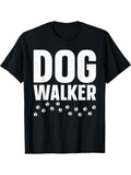 Men's T-Shirt Dog Walker Bold White Letters With Scattered Paw Prints Pattern T Shirt