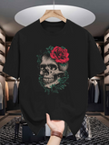 Men's T-Shirt Detailed Skull With Red Rose Blossoming Among Lush Green Leaves Skull