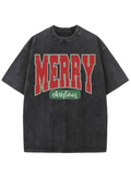 Men's T-Shirt Merry Christmas Bold Lettering With Vintage Washed Black Fabric Shirt
