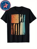 Men's T-Shirt Vintage Worn Utensils And Chopping Board With Rustic Sunset Grill Tools
