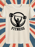 Men's T-Shirt Strongman Lifting A Barbell Under A Circular Bold Logo Design
