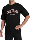 Men's T-Shirt California West Coast Sporty Lettering On Black Cotton T Shirt
