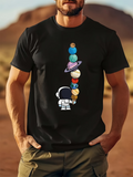 Men's T-Shirt Playful Astronaut Holding Whimsical Planets Under Starlit Night Sky Ice Cream Cone