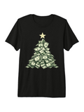 Men's T-Shirt Stacked Dollar Bills Forming A Christmas Tree With Golden Star