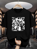 Men's T-Shirt Abstract Black And White Camouflage With Artistic Blur Effect Butterfly