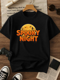 Men's T-Shirt Spooky Night Bats Flying Over Glowing Orange Full Moon
