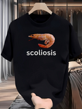 Men's T-Shirt Scoliosis With Curved Orange Shrimp On Black T Shirt