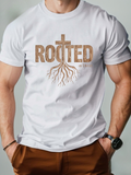 Men's T-Shirt Rooted In Faith With Bold Cross And Tangled Spreading Roots Design