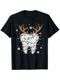 Men's T-Shirt Christmas Tooth With Antlers Wrapped In Holiday Lights Snowflakes