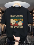 Men's T-Shirt Best Cat Dad Ever Retro Stripes With Fist Bumping Hand And Relaxed Cat