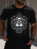 Men's T-Shirt Baroque Ornaments With Fierce Roaring Wolf And Ornamental Skull