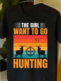 Men's T-Shirt The Girl Want To Go Hunting Sunset Silhouette With Deer Under Crosshair And Birds