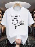 Men's T-Shirt Plz Use It Simple Cartoon Figure With Outlined Brain Drawing