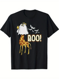 Men's T-Shirt Boo Cartoon Ghost Costume Giraffe With Flying Halloween Bats
