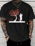 Men's T-Shirt Romantic Lovers Standing Beneath Heart Shaped Blossoming Tree