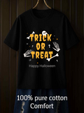 Men's T-Shirt Trick Or Treat Skeleton Hands And Playful Spooky Ghost Halloween