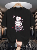Men's T-Shirt Hi Playful White And Black Cartoon Cats Graphic Cat