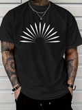 Men's T-Shirt Radiating White Sunburst Pattern Against Solid Black Fabric Sun