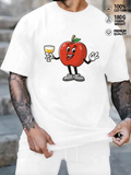 Men's T-Shirt Cheerful Cartoon Apple With Wineglass And Friendly Expression Apple