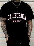 Men's T-Shirt California West Coast Bold White Letters On Classic Black T Shirt