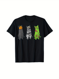 Men's T-Shirt Halloween Cats In Costumes With Pumpkin Mummy Zombie Sitting Together Cat