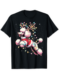 Men's T-Shirt Playful Pink Poodle Wearing Holiday Scarf And String Lights Poodle