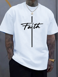Men's T-Shirt Faith Handwritten Script With Vertical Cross Line Design