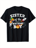 Men's T-Shirt Sister Of The Birthday Boy With Astronaut Floating Among Colorful Planets And Rocket