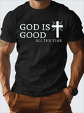 Men's T-Shirt God Is Good Inspirational Text With Graphic Cross Design T Shirt