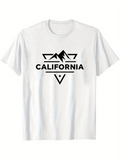 Men's T-Shirt California Iconic Landscape With Geometric Shapes Bold Central Lettering T Shirt