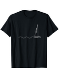 Men's T-Shirt Minimalist White Lines Forming Gentle Waves With Sailing Boat Under Calm Water Sailboat
