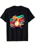 Men's T-Shirt Retro Colorful Strokes With Dancing Dabbing Cartoon Bear
