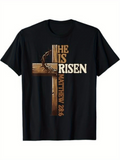 Men's T-Shirt He Is Risen With Wooden Cross And Crown Of Thorns Symbolizing Resurrection