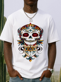 Men's T-Shirt Vibrant Ornate Floral Layers With Luminous Red Eyed Skull