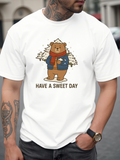 Men's T-Shirt Have A Sweet Day Cozy Bear Among Winter Pine Trees Forest