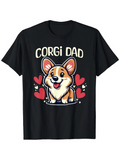 Men's T-Shirt Corgi Dad Cheerful Cartoon Style Surrounded By Playful Red Hearts Corgi