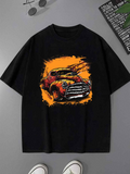 Men's T-Shirt Fiery Sunset With Vintage Sports Car Racing Forward