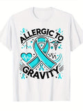 Women's T-Shirt Allergic To Gravity Awareness Ribbon With Medical Symbols And Heart Beat Sign