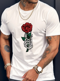Men's T-Shirt Detailed Skeleton Hand Grasping A Blooming Red Rose Flower