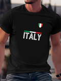 Men's T-Shirt Bold Minimalist Block Lettering With Italian Flag Inspired Colors Italy