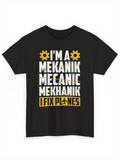 Men's T-Shirt Im A Mechanic I Fix Planes With Yellow Gears On Black Shirt