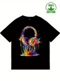 Men's T-Shirt Splashing Vivid Color Paint Melting Over Headphones Design