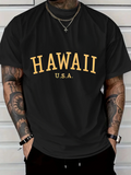Men's T-Shirt Hawaii Usa Arched Bold Serif Text On Casual Cotton Shirt