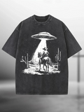 Men's T-Shirt Desert Scene With Cactus And Shining Light Over UFO Cowboy