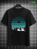Men's T-Shirt Turquoise Striped Sunset Over Snowcapped Mountain Landscape
