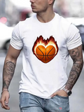 Men's T-Shirt Blazing Heart Shaped Basketball With Fiery Flames And Bold Contrast